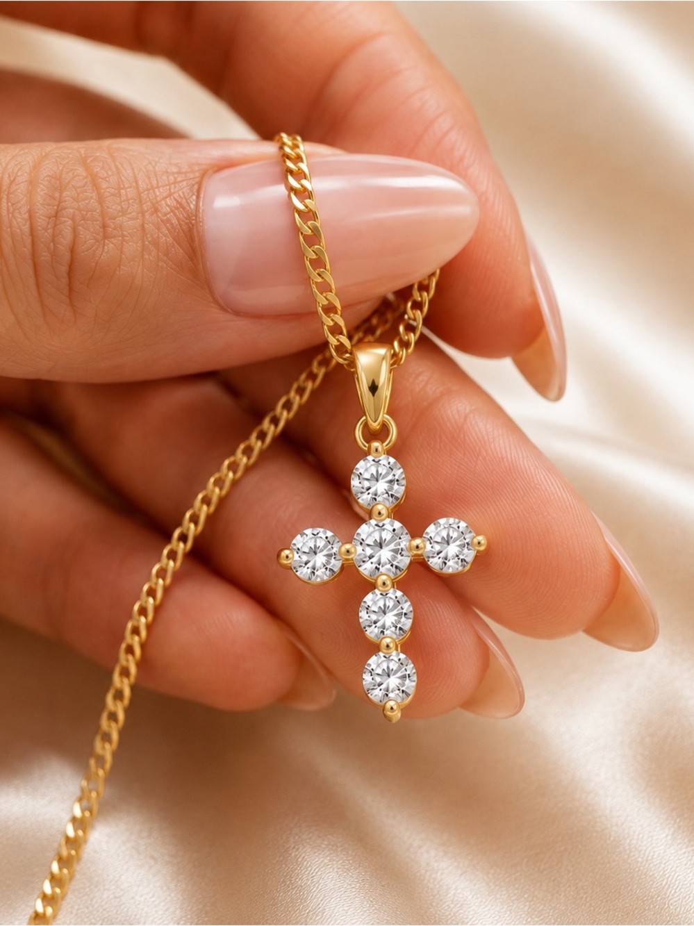 Women’s Gold Cross Pendant Necklace with Cubic Zirconia, 18K Gold Plated, Gift